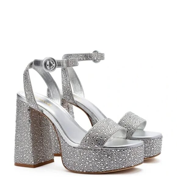 Larroude Dolly Silver Crystal Platform Sandal Heels. Sz: 9.5 - Picture 2 of 11